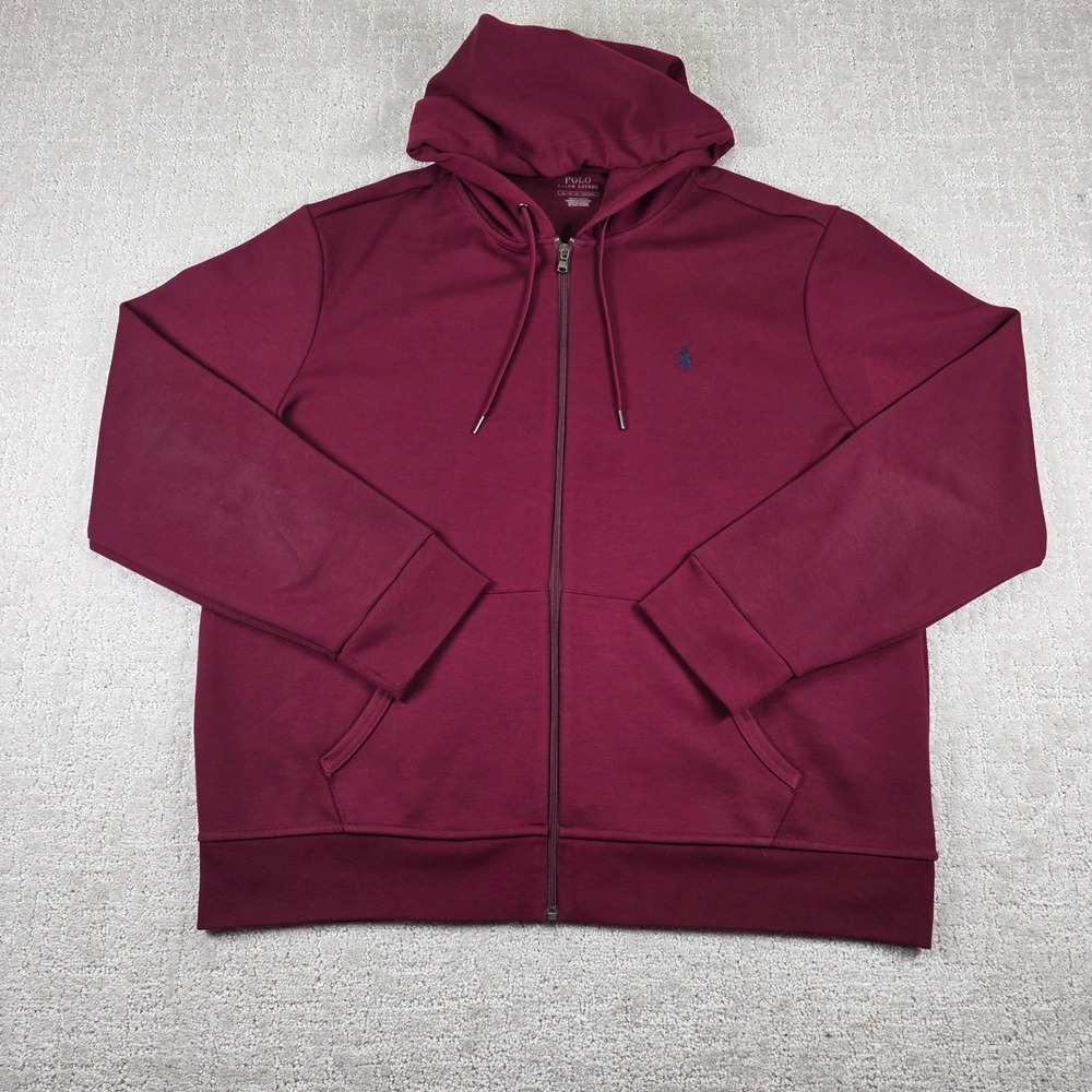 Polo Ralph Lauren Mens XL Burgundy Double Knit Full Zip Hoodie Sweatshirt Logo